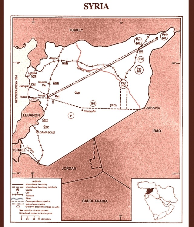 Map Shows Locations of Euphrates River and Energy Production and Transport Infrastructure